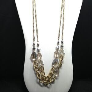 Gold Tone Statement Necklace with Faceted Crystal Beads 29 Inch Long Chain
